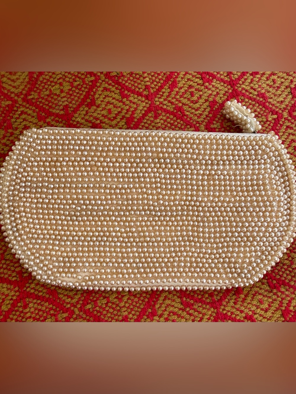 La Regale Pearl-Embellished Cream Evening Clutch